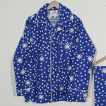 Load image into Gallery viewer, Blue Snowflake Print Kids Flannel Nightsuit - CuddlesClothing