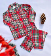 Kids Unisex Red Flannel Check Button-Down Nightsuit Set - CuddlesClothing