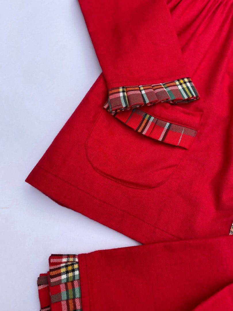 Girls Red Frock Style Flannel Nightsuit - CuddlesClothing