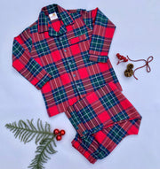 Kids Red Plaid Flannel Nightsuit - CuddlesClothing