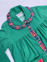 Load image into Gallery viewer, Girls Green Frock Style Flannel Nightsuit - CuddlesClothing