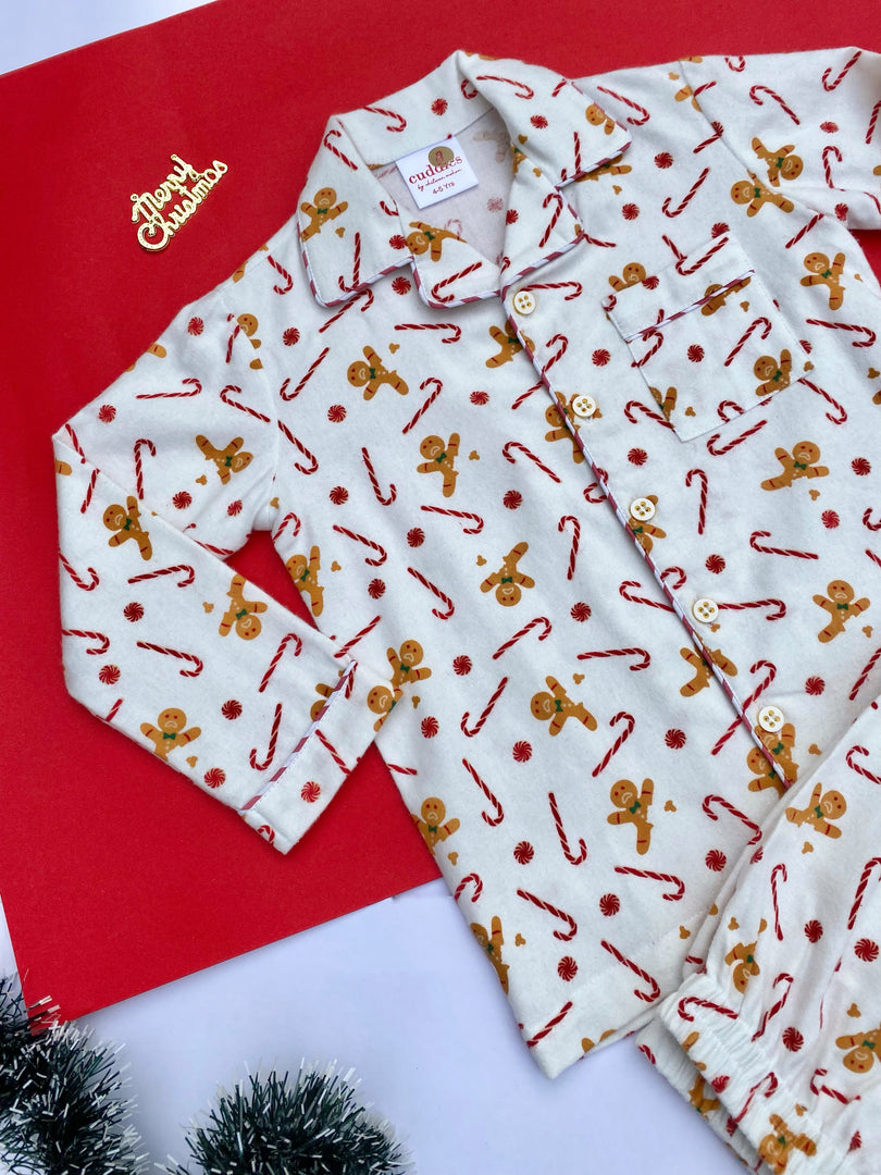 Kids Gingerbread & Candy Cane Flannel Nightsuit - CuddlesClothing