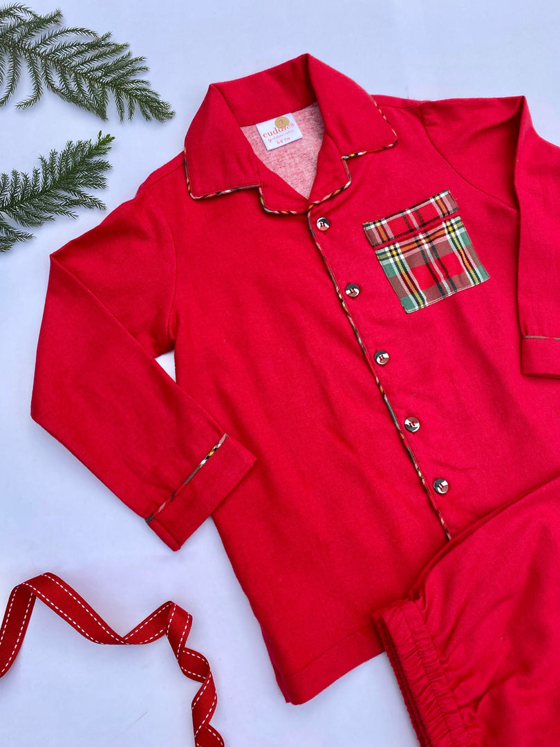 Kids Red Flannel Nightsuit - CuddlesClothing