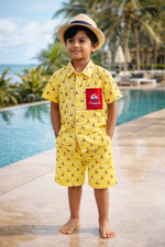 Load image into Gallery viewer, Boys Yellow Cotton Co-ord Set with Embroidered Pocket - CuddlesClothing