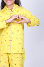 Load image into Gallery viewer, Kids Yellow Safari Animal Cotton Nightsuit - CuddlesClothing