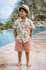 Load image into Gallery viewer, Boys Tropical Cotton Shirt &amp; Linen Shorts Co-ord Set - CuddlesClothing
