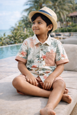 Load image into Gallery viewer, Boys Tropical Cotton Shirt &amp; Linen Shorts Co-ord Set - CuddlesClothing