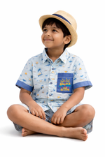 Load image into Gallery viewer, Boys Blue Cotton Co-ord Set with Embroidered Pocket - CuddlesClothing