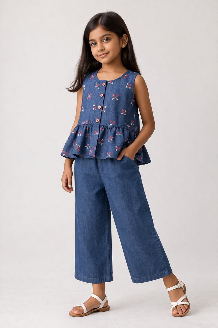 Girls Soft Denim Co-ord Set - CuddlesClothing