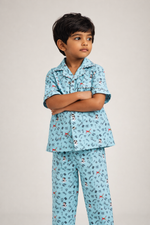Load image into Gallery viewer, Boys Cotton Muslin Football Print Nightsuit Set - CuddlesClothing