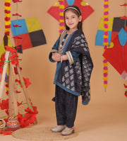 Girls Velvet Kurta with Georgette Printed Salwar & Dupatta Set - CuddlesClothing