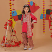Girls Red Velvet Suit - Printed Georgette Salwar & Dupatta Set - CuddlesClothing