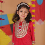 Load image into Gallery viewer, Girls Red Velvet Suit - Printed Georgette Salwar &amp; Dupatta Set - CuddlesClothing