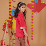 Load image into Gallery viewer, Girls Red Velvet Suit - Printed Georgette Salwar &amp; Dupatta Set - CuddlesClothing