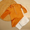 Orange Cotton Silk Kurta Pajama with Laced Neckline