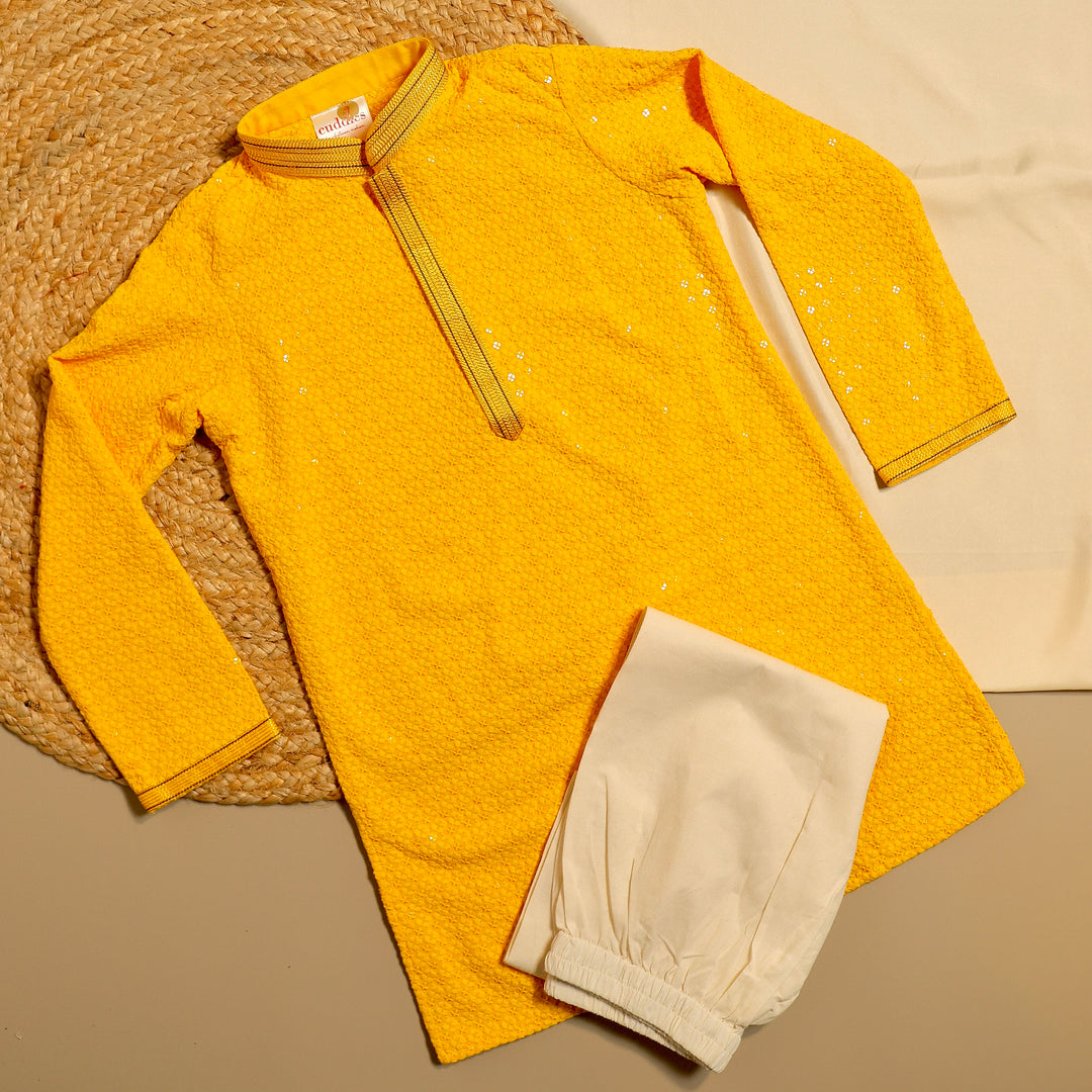 Cotton Rayon Kurta Pajama Set with Sequin Detailing for Boys - CuddlesClothing