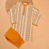 Cream & Mustard Geometric Print Kurta Pajama for Boys