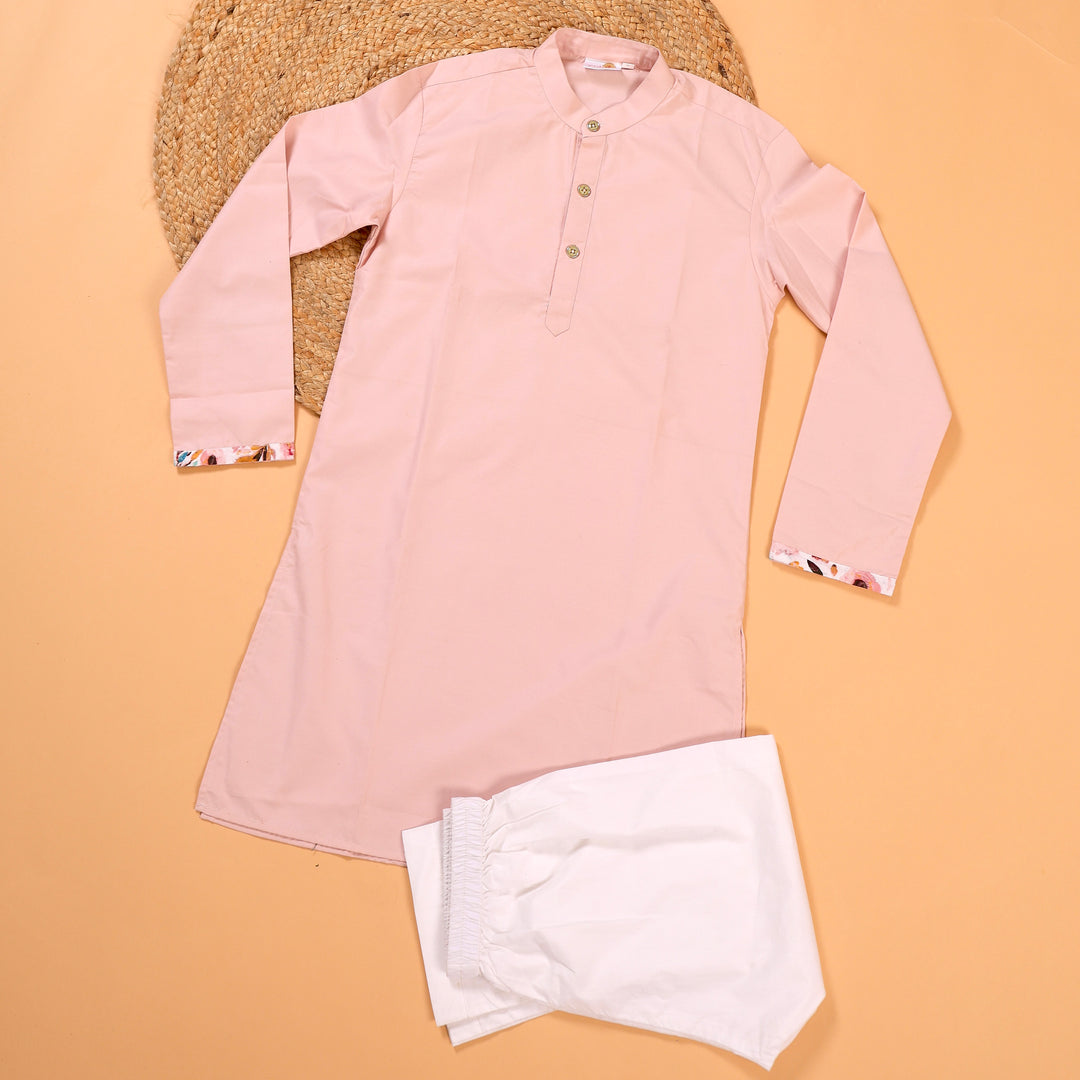 Soft Cotton Poplin Baby Pink Kurta Pajama Set for Boys - CuddlesClothing