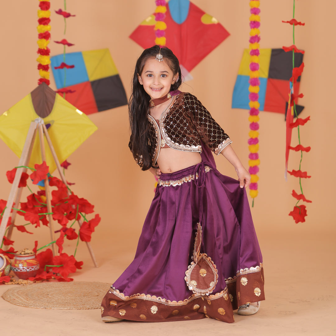 Girls Velvet Lehanga Choli Set - Luxury Kids' Festive Wear - CuddlesClothing