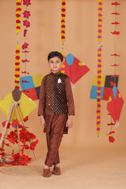 Boys Brown Velvet Jacket & Kurta Set - CuddlesClothing