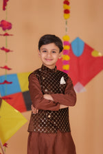 Load image into Gallery viewer, Boys Brown Velvet Jacket &amp; Kurta Set - CuddlesClothing