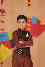 Boys Brown Velvet Jacket & Kurta Set - CuddlesClothing