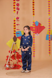 Girls Velvet Kurta and Pant Set - Embroidered Hearts - CuddlesClothing