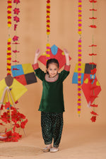 Load image into Gallery viewer, Girls Green Embroidered Neckline Kurta Salwar Set - CuddlesClothing