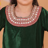 Velvet Kurta Salwar Set with Hand Embroidery (Green)