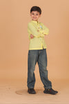 Yellow Cotton Poplin Shirt with Multicolor Heart Patch