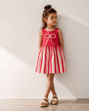Pearl Bow Pleated Cotton Poplin Dress