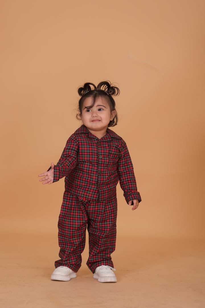 Dreamy Check Cotton Night Suit For Kids - CuddlesClothing