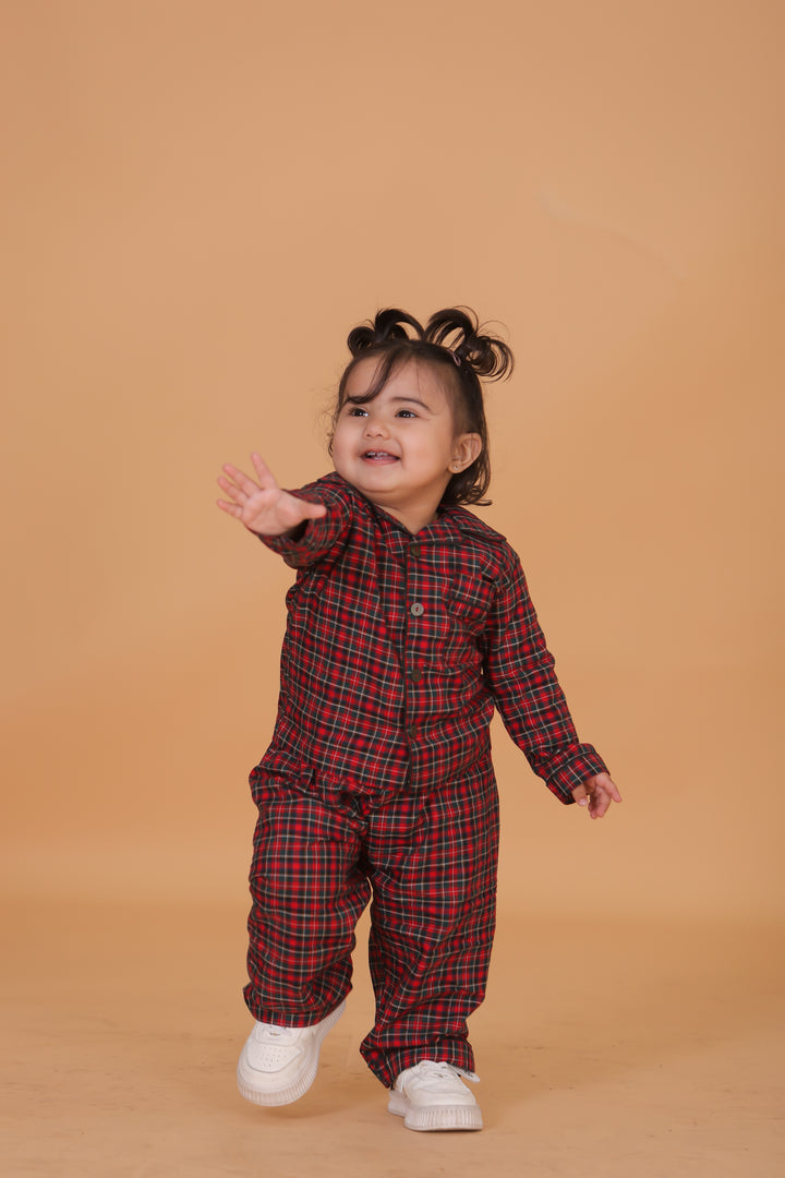 Dreamy Check Cotton Night Suit For Kids - CuddlesClothing