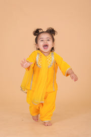 Girls Yellow Velvet Suit Set - CuddlesClothing