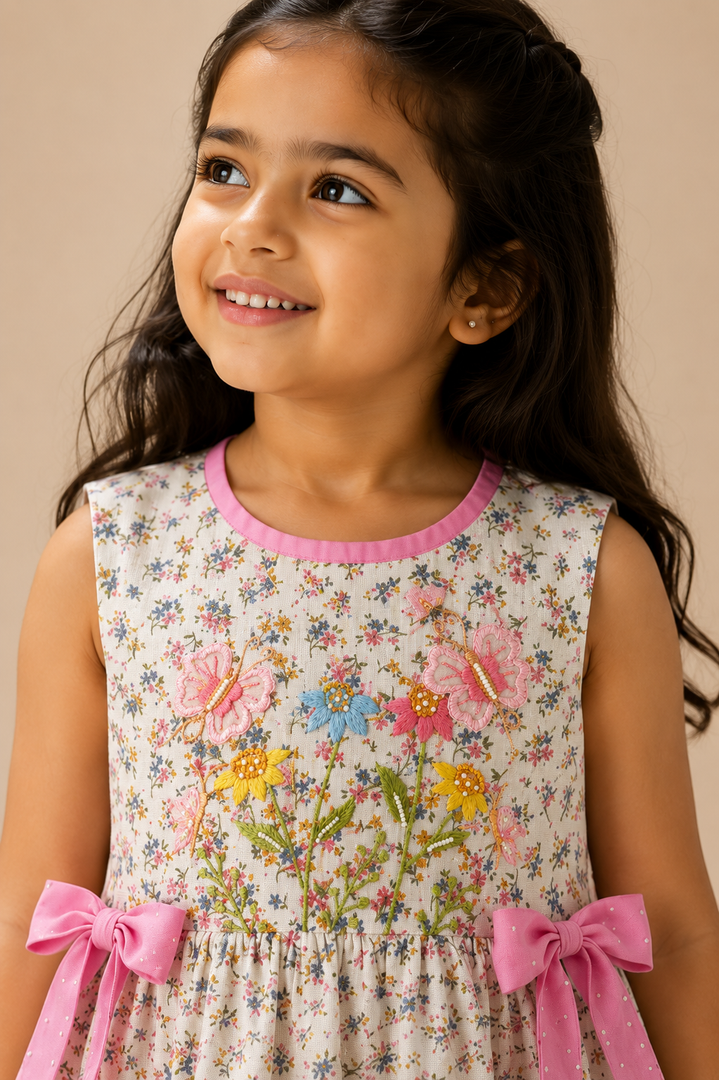 Butterfly Garden Embroidered Muslin Dress