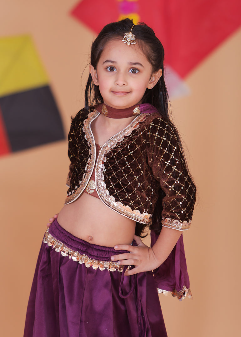 Girls Velvet Lehanga Choli Set - Luxury Kids' Festive Wear - CuddlesClothing