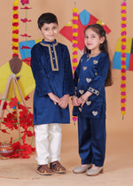 Load image into Gallery viewer, Boys Velvet Kurta Pajama - Embroidered Neckline Festive Wear - CuddlesClothing