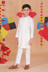 Side Cut Kurta Pajama Set in Corduroy & Cotton Satin
