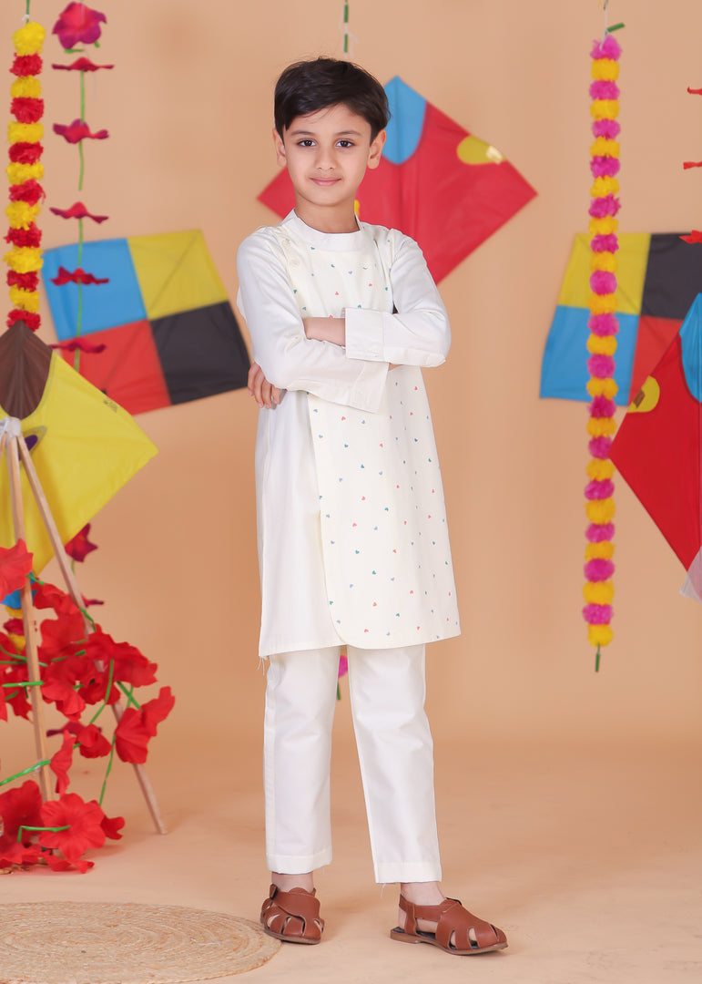 Heart Print Corduroy Kurta Set with Side Panels - CuddlesClothing