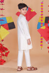 Side Cut Kurta Pajama Set in Corduroy & Cotton Satin