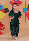 Velvet Kurta Salwar Set with Hand Embroidery (Green)