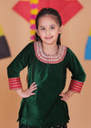 Velvet Kurta Salwar Set with Hand Embroidery (Green)