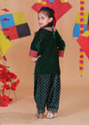 Velvet Kurta Salwar Set with Hand Embroidery (Green)