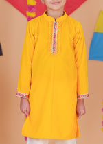 Load image into Gallery viewer, Boys Yellow Velvet Kurta Pajama Set - CuddlesClothing