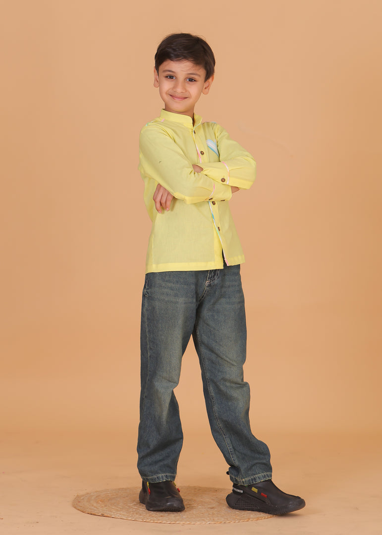 Kids Cotton Shirt with Heart Patch Detail - CuddlesClothing