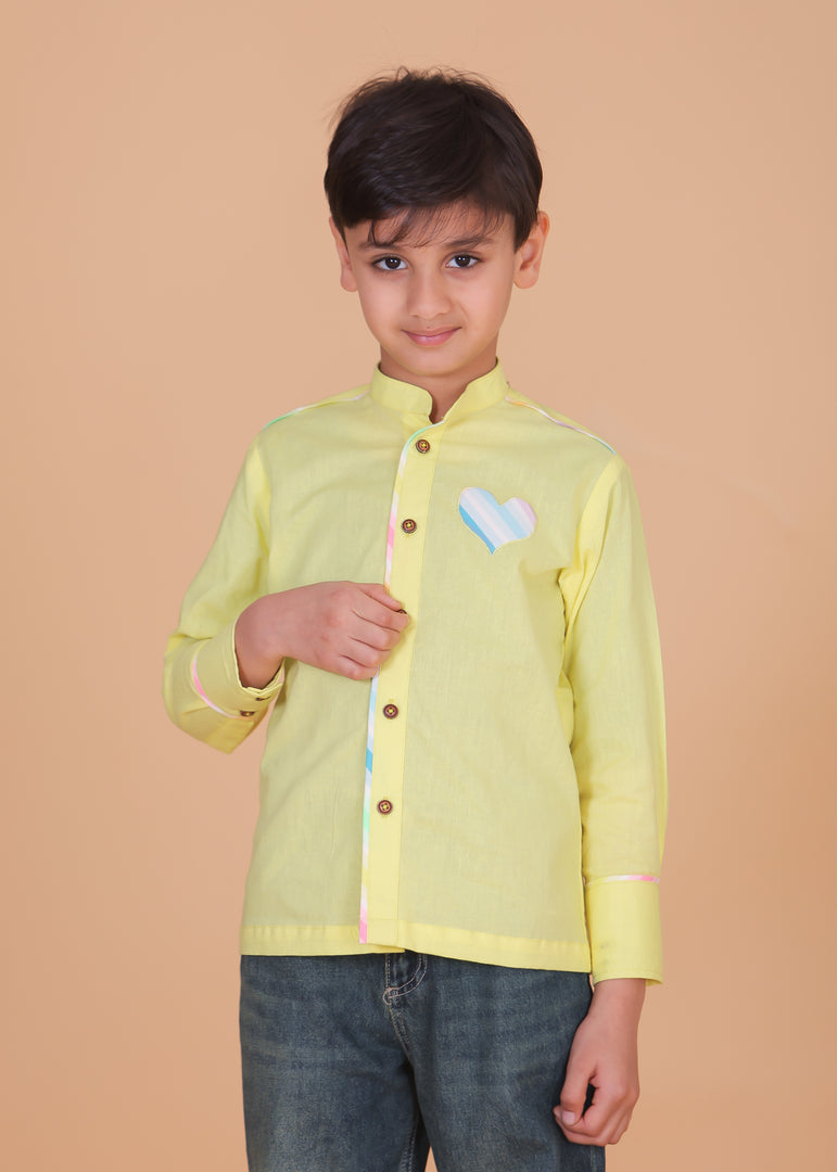 Kids Cotton Shirt with Heart Patch Detail - CuddlesClothing