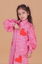 Load image into Gallery viewer, Girls Cotton Heart Print Dress with Patch - CuddlesClothing