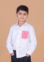 Load image into Gallery viewer, Kids White Cotton Shirt with Heart Print Pocket - CuddlesClothing