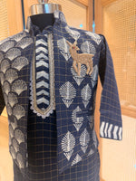 Load image into Gallery viewer, Navy Deer Embroidered Georgette 3 Pc Kurta Set