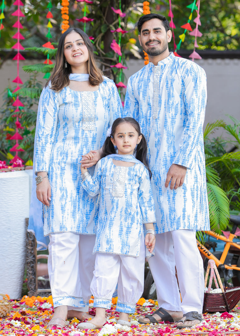 Men's Blue & White Tie-Dye Kurta Pajama Set - CuddlesClothing